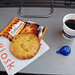 Train journey to London: Snack and coffee in the train