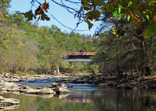 The Locust Fork River with Swann Covered Bridge