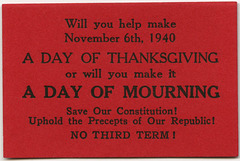 Thanksgiving or Mourning? No Third Term, November 6, 1940