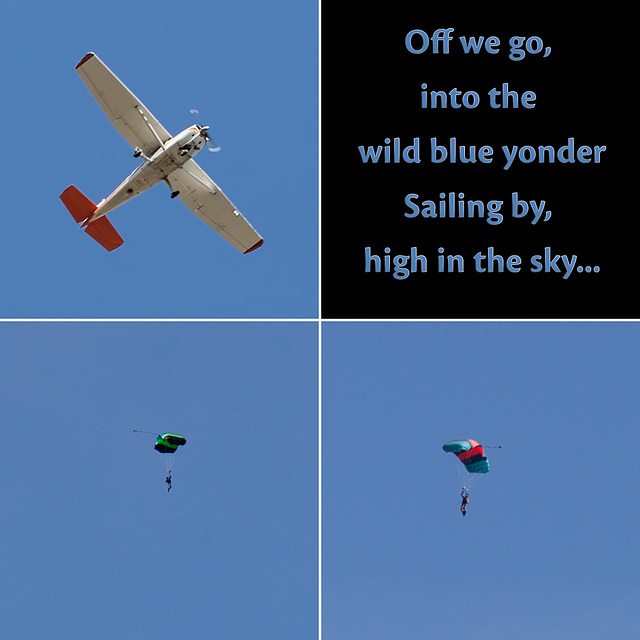 Off we go into the wild blue yonder, Sailing  by, high in the sky...