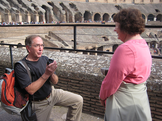 Worst tour moment.  When we got to the Colosseum Mary couldn't find her ticket which I KNEW I had given her earlier but eventually found in my pocket.  This is me begging forgiveness in front of our t