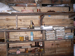 The bookshelves, Mawson's Hut