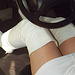 Carla !!!!!   The sexiest driver in white thighboots / Au volant en cuissardes blanches.