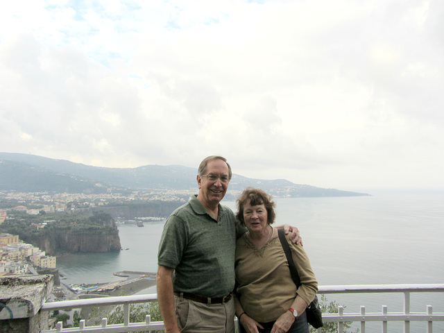 Above Sorrento. It's true, wearing a genuine Rick Steves, autograph-model, neck hanger document pouch adds 10 pounds.