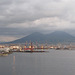 Mt. Vesuvius from the harbor at Naples.  Before the catalysmic eruption that buried Pompeii, the mountain was nearly twice it's current height.
