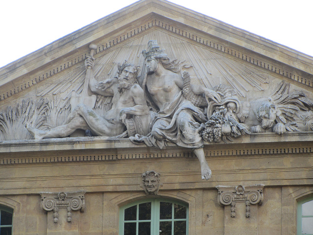 Commodities exchange building, Aix en Provence. Relief of Baccus and the goddess of fertility who's name I've forgotten, Fifi I think