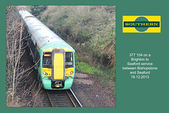 Southern 377 104 passing under Claremont Road Bridge - Seaford - 19.12.2013
