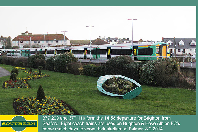 Southern 377 209 & 116 depart from Seaford - 8.2.2014