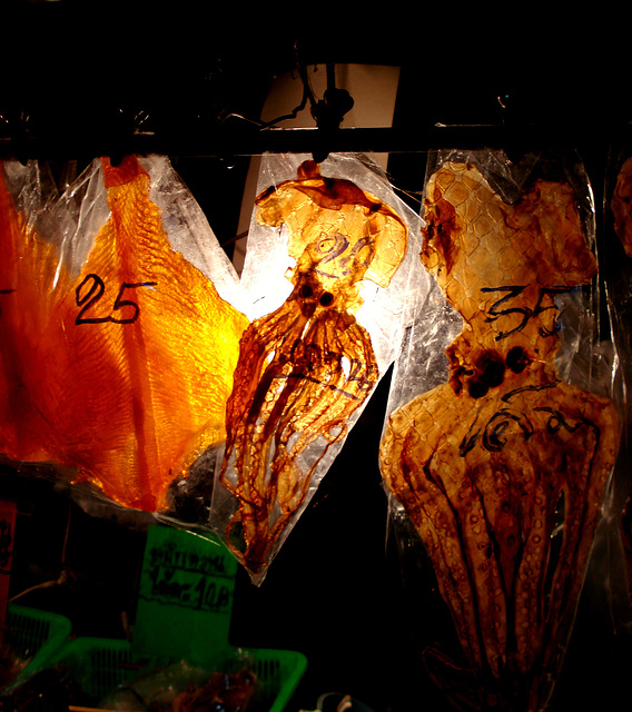 dried seafood at night food stall