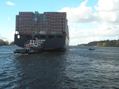 Heckschlepper bei Containerschiff  ZIM ANTWERP
