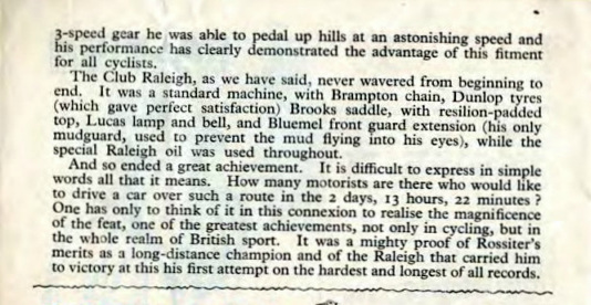 "A Great Cycling Record": Account of Rossiter's Record Ride 1930 Raleigh catalogue p10