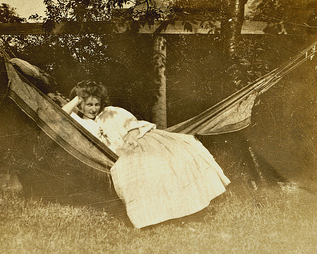 My grandmother, in the hammock, c. 1910. Taken by my grandfather during their courtship.