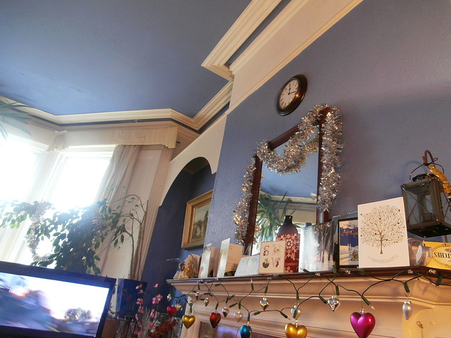 My side of the room, showing the mantlepiece