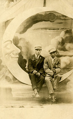 Two Men and a Paper Moon, Riverview Exposition, Chicago, ca. 1910s