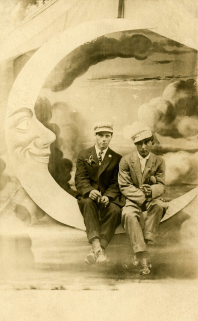 Two Men and a Paper Moon, Riverview Exposition, Chicago, ca. 1910s