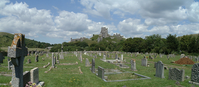 View from Corfe cemetery to Corfe Castle