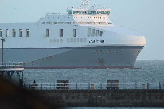 RO-RO cargo ship Yasmine (IMO: 9337353) at Weymouth Harbour entrance