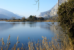 Lago di Toblino mit Blick nach Süden zu Lago di Garda. ©UdoSm