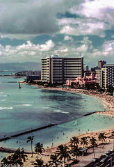 Waikiki Beach with the old Royal Hawaiian Hotel (The Pink Palace of the Pacific) 1980 (330°)