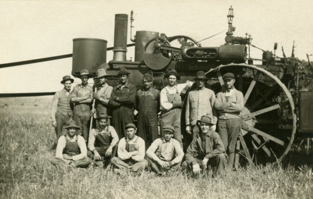 North Dakota Threshing Crew with Steam Engine