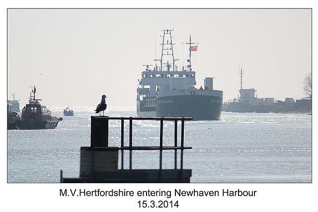 MV Hertfordshire entering Newhaven Harbour - 15.3.2014