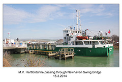 MV Hertfordshire passing Newhaven Swing Bridge - 15.3.2014