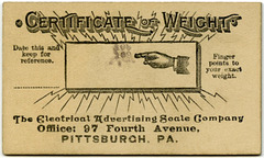 Certificate of Weight, Electrical Advertising Scale Co., Pittsburgh, Pa.