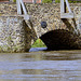 Tilford Packhorse Bridge downstream 'cut-waters' with River Wey in flood - April 2014