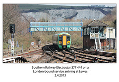 Southern Railway 377 444 approaching Lewes on 2.4.2013