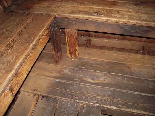 sauna benches - worn wood