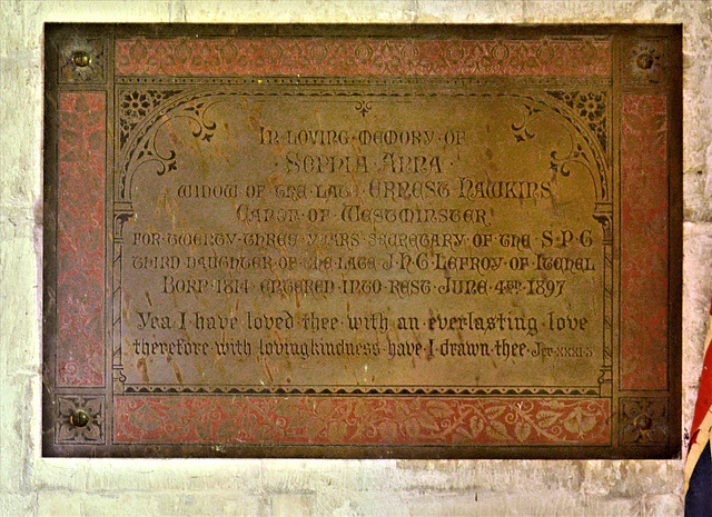 DSC 1303a Memorial to Sophia Anna Hawkins (nee Lefroy) 1814-1897.