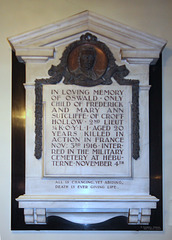 Memorial to Oswald Sutcliffe, Saint Matthew's Church, Rastrick, West Yorkshire