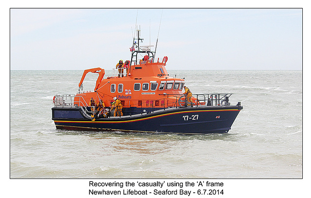 Hoisted aboard with A frame - RNLI & Coastguard Joint Exercise - Seaford Bay - 6.7.2014