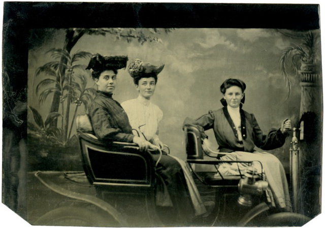 Tintype of Three Women in an Early Automobile