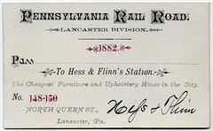 Pennsylvania Railroad Pass, Lancaster Division, Hess and Flinn's Station, 1882