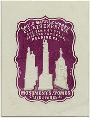 Eagle Marble Works, Monuments, Tombs, Gravestones, Reading, Pa.