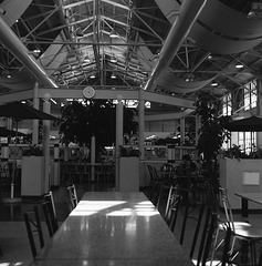 College cafeteria in the Saturday afternoon