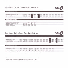 Stagecoach (Cambridge) Citi 7 timetable for Monday 7 July 2014 only