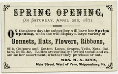 Spring Opening, Bonnets, Hats, Flower, Ribbons, April 22, 1871