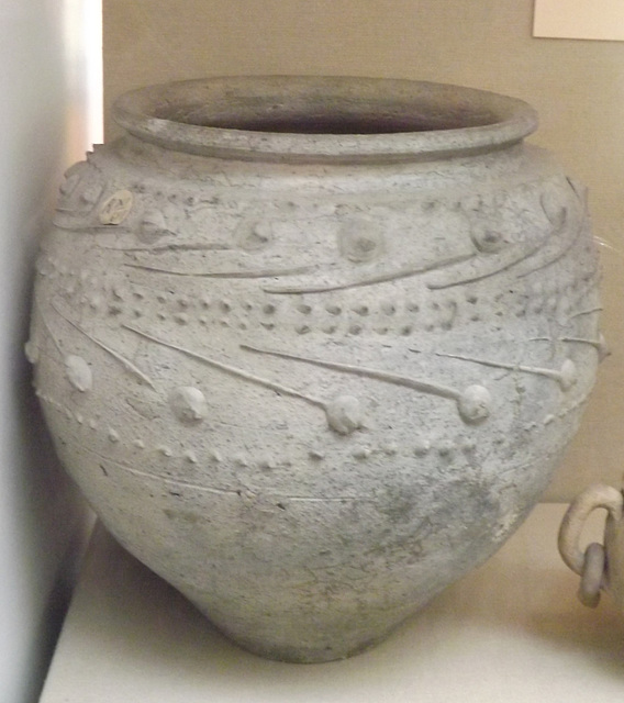 Cooking Pot with Barbotine Decoration in the British Museum, April 2013