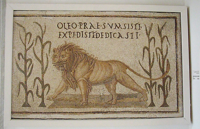 Lion and Four Stalks of Millet, the Emblem of the Leontii Sodality Mosaic in the Bardo Museum, June 2014