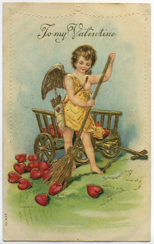 Cupid Sweeping Up Hearts