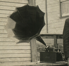 Young Man Posing with an Edison Cylinder Phonograph (Detail)