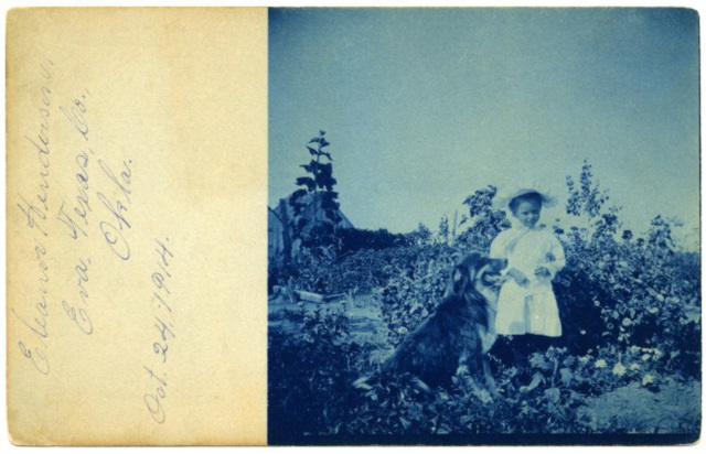 Eleanor Henderson and Her Dog in Eva, Oklahoma, October 24, 1914