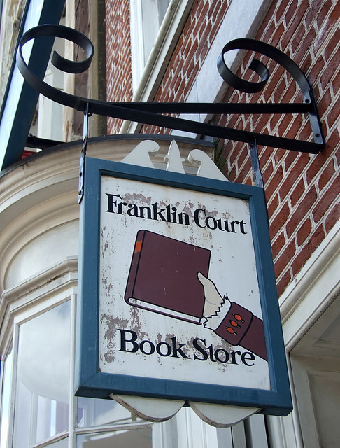 Bookshop Sign in Franklin Court in Philadelphia, August 2009