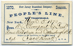 New Jersey Steamboat Company Pass, 1870 (Front)