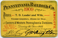 Pennsylvania Railroad Company, Employee Pass, 1909