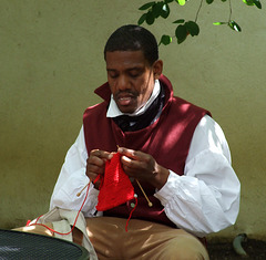 Reinactor Knitting at the Betsy Ross House in Philadelphia, August 2009
