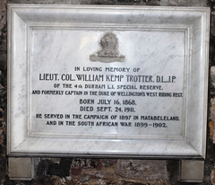 Memorial to Lieut Colonel William Kemp Trotter, Staindrop Church, Durham
