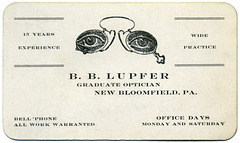 B. B. Lupfer, Graduate Optician, New Bloomfield, Pa.